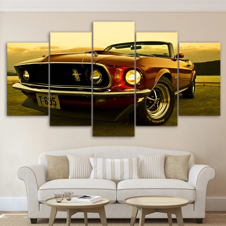 Us 5 17 48 Off Modular Wall Art Paintings Hd Printed Modern Car Posters Frame 5 Pieces 1969 Ford Mustang Canvas Pictures Home Decor Living Room In