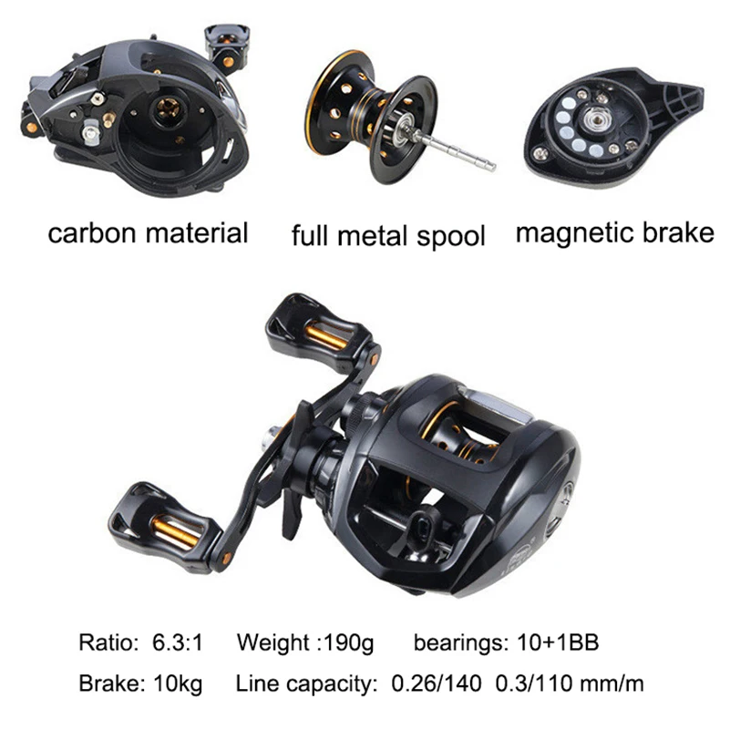 ЮЮ приманка из углепластика для рыбалки Рыбалка Катушка металлическая шпуля тормоз 10 кг 6,3: 1 Катушка для приманки 10 + 1BB свежая соленая вода
