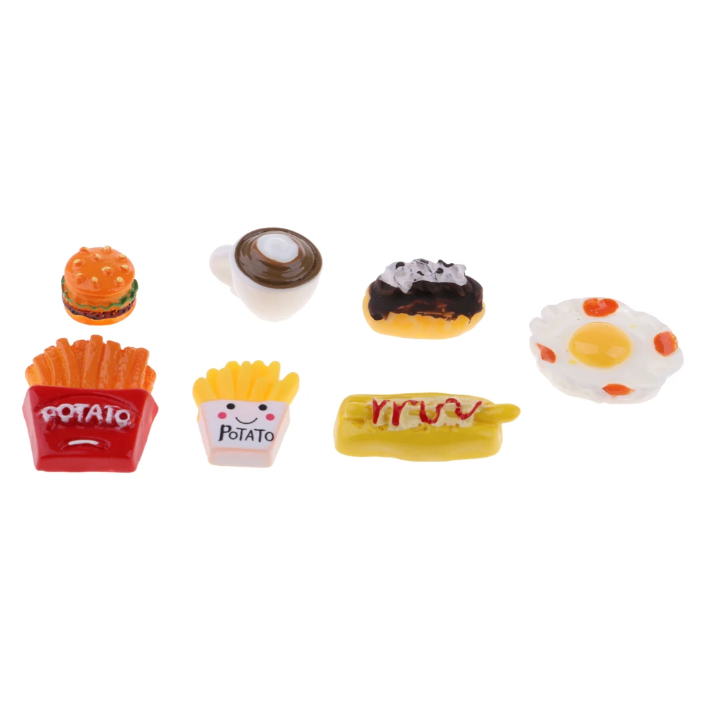 7 PCS Combo Meals Mini Cake And Coffee Model For 1/12 Scale Dollhouse