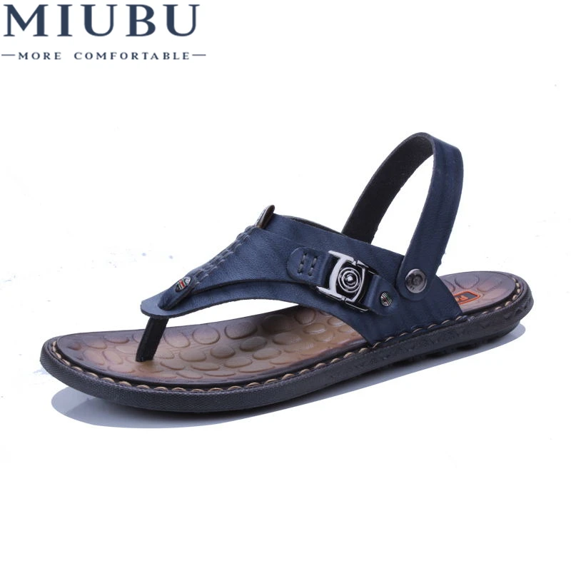 

2019 MIUBU Summer Genuine Leather Sandals Men Casual Sandals Leather Beach Slippers Fashion Male Flip Flops Sandalias