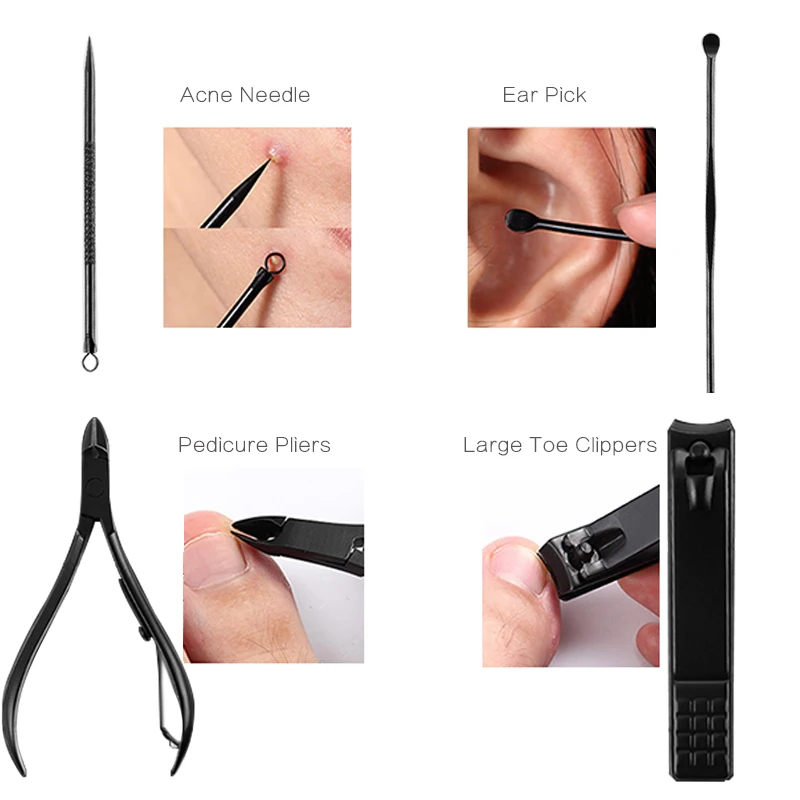 Arquivo de Unha Kit para Rosto Brainbow Unha Manicure Ferramentas Conjunto Toe Cutícula Pusher Maquiagem Tesoura Clipper Pedicure Conjuntos 12in1 11 para rosto unha toe arquivo de unha