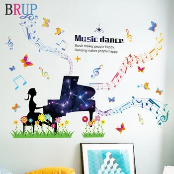 

Piano Girl Wall Stickers Dance Studio Decoration Colorful Play Piano Home Decor for Kids Room Decorative Vinyls for Walls