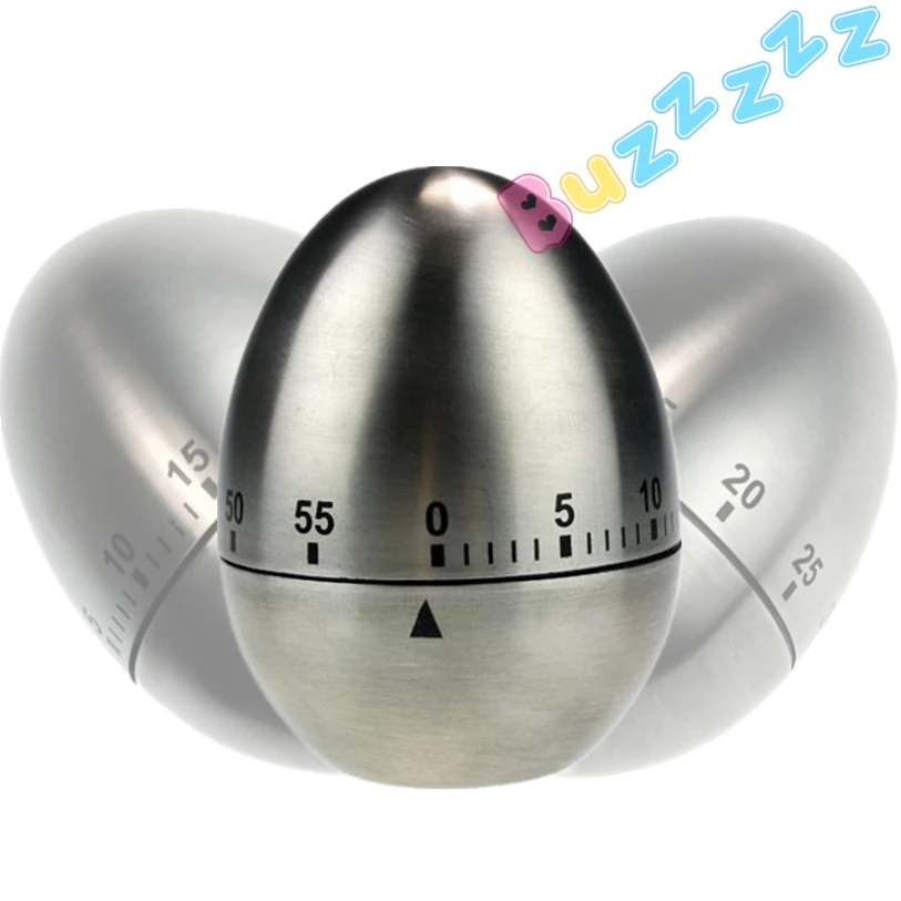 Stainless Steel Egg Shaped Mechanical Kitchen Dial Timer Game Count down Up Clock Alarm Reminder