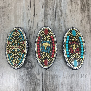 

Large Oval Brass Nepal Beads Spacer Pendant Beads with rhinestone paved edges ,Tibetan Prayer Buddha Beads 2mm Hole Beads MY1394