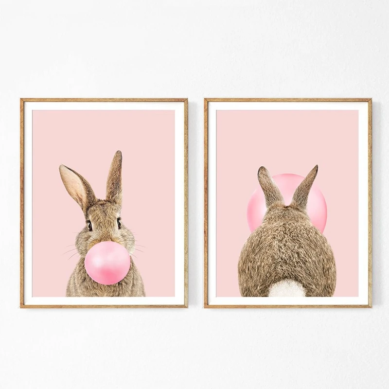 Rabbit Bubble Gum Canvas Art Prints Baby Room Decor