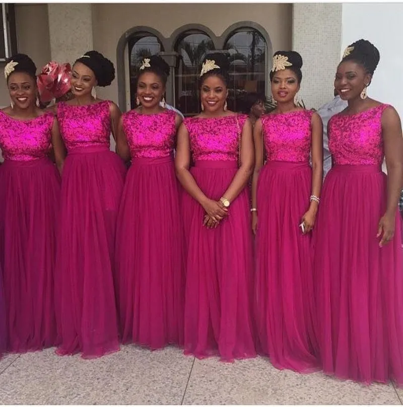 Nigeria Fashion Bridesmaid Dress Sleeveless A Line Floor Length Sequin