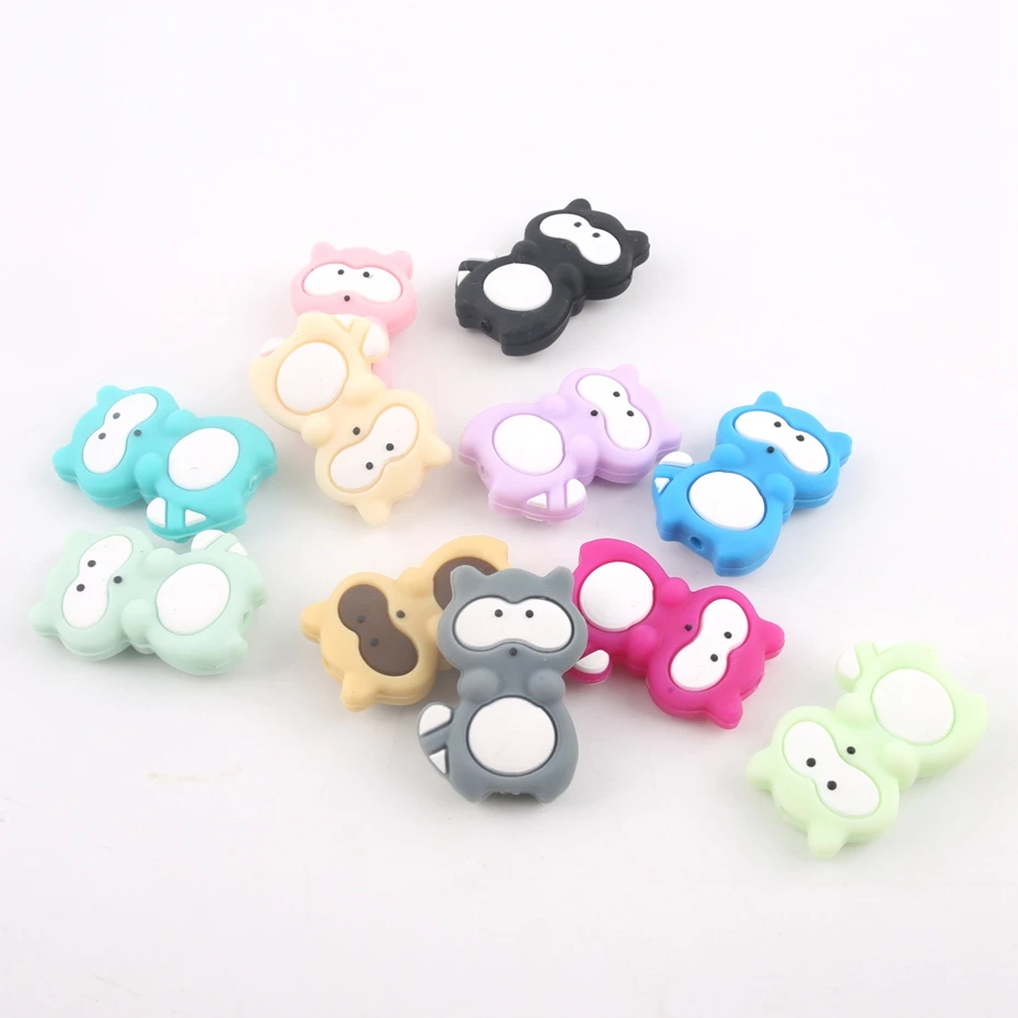 

Bite Bites 6PCS Silicone Raccoon Teether Toy Teething Jewelry Stroller Toy Pram Baby Dental Care Nursing Pendant Baby Teether