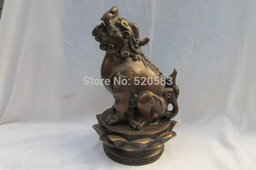 

Chinese Bronze Feng Shui Avoid evil Foo Dogs Lion Dragon kylin on Lotus Base