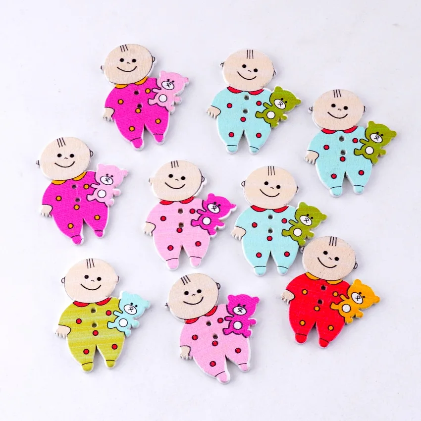 

Free Shipping Retail 10Pcs Random Mixed 2 Holes Pattern Lovely Baby Wood Sewing Buttons Scrapbooking 29x35mm