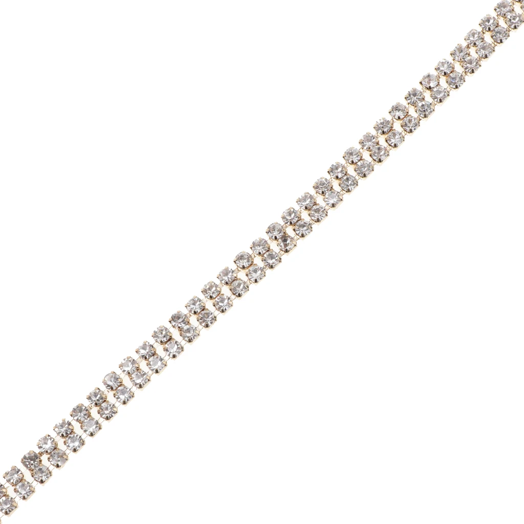  2-Row Crystal Rhinestone Close Chain DIY Diamond Mesh Ribbon 1 Yard
