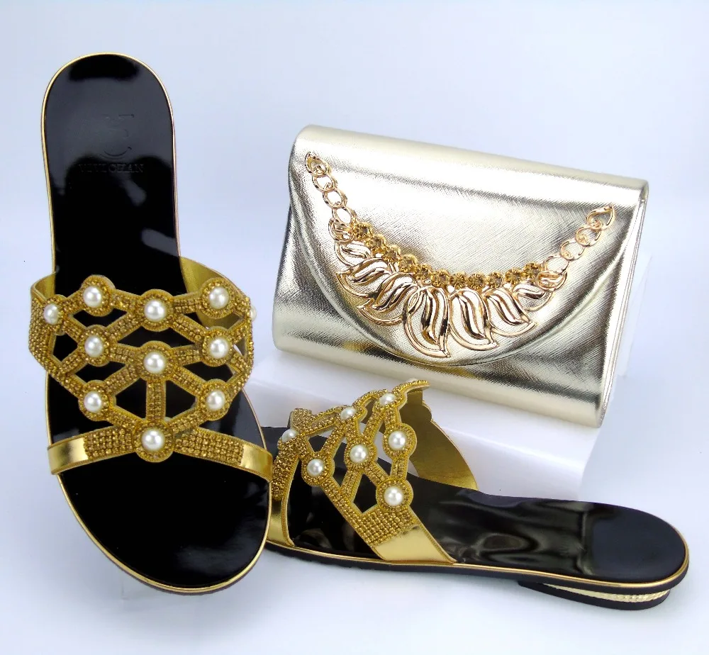 TSY17 56 1 Latest Lovely Gold Slipper Shoes And Bags Shoes And Bag Set ...