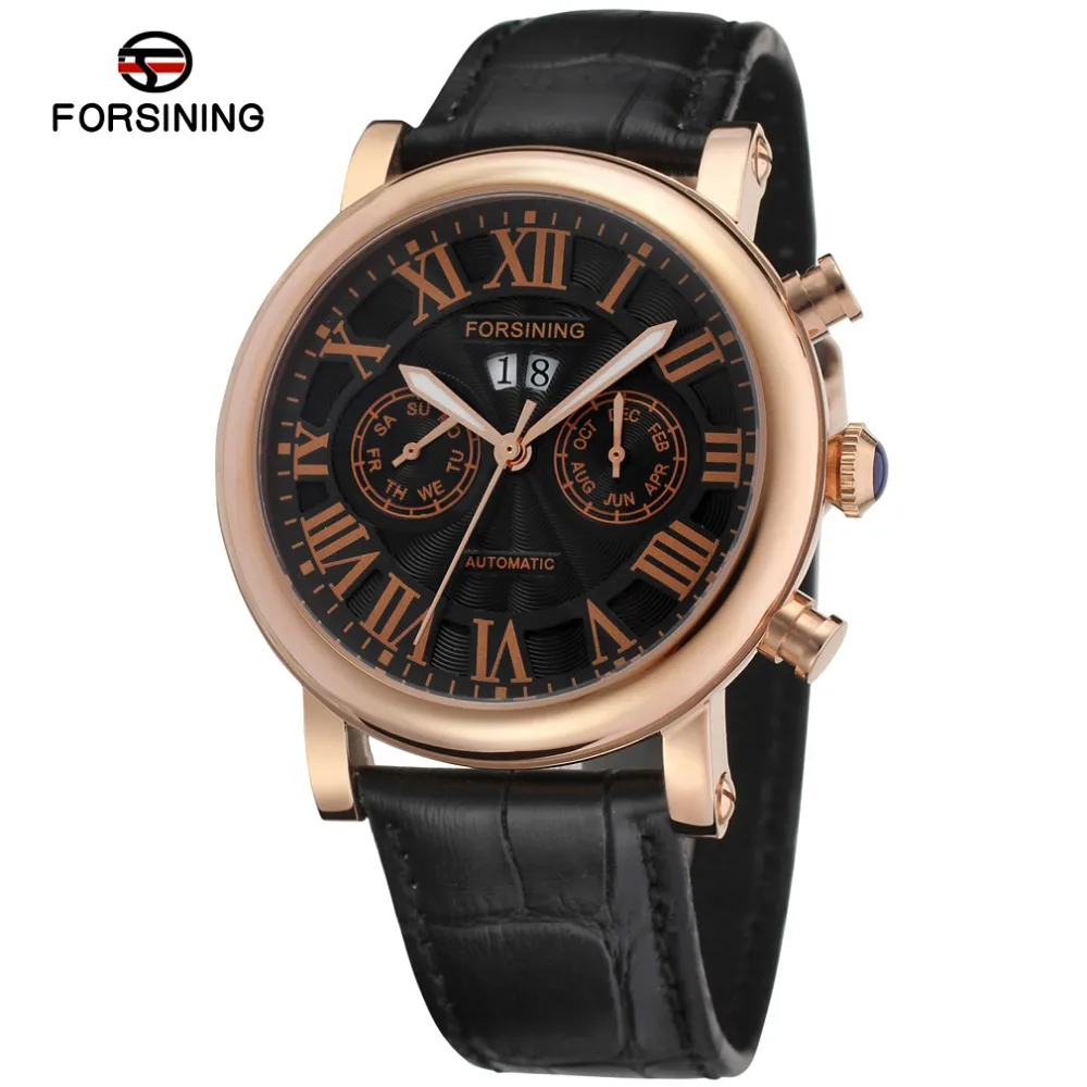 Summer Style Stainless Steel Case Black Dial Rose Gold Color Bezel Black genuine leather tag watch for business men /FSG9407M3R2 Summer Style Stainless Steel Case Black Dial Rose Gold Color Bezel Black genuine leather tag watch for business men /FSG9407M3R2