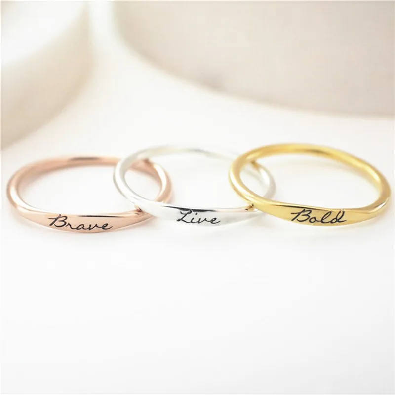 MOQ 1 шт. Персонализированная гравировка пользовательское имя кольцо для женщин Мода BFF Stackable gold Mujer Золото Серебро Цвет рождественские подарки