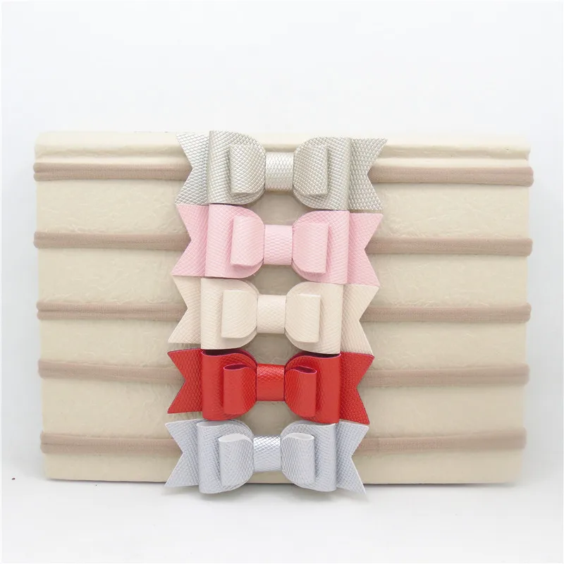 

15pc/lot Three Layer Great Elasticity Swallow Tailed Leather Bow Nylon Headband Cute Fluorescent Textured Girl Elastic Head Band