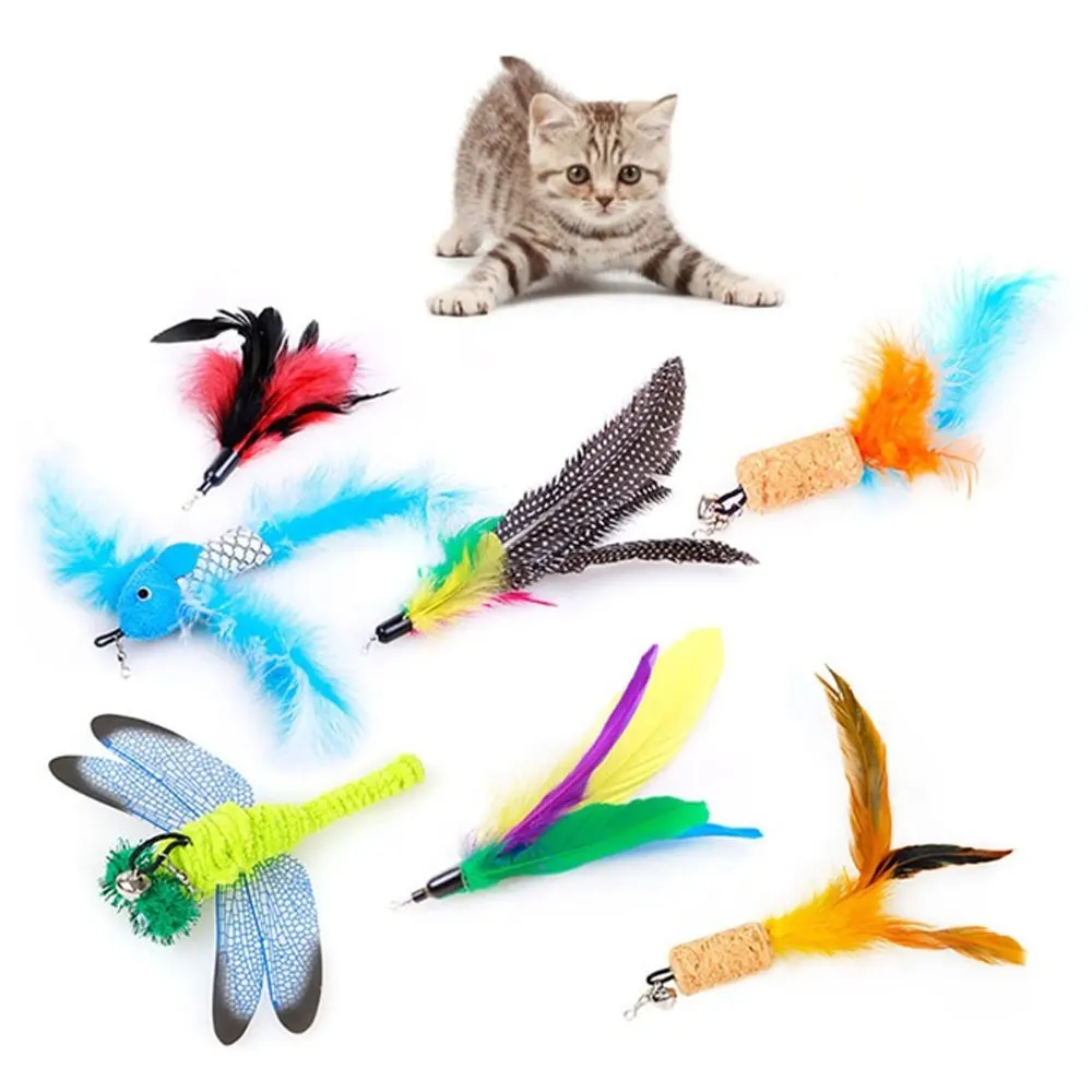

1Pcs Cat Toys Interactive Refill Replacement Feather Attachments Tails Butterfly Dragonfly Fish Mouse Feathers for Kitten Cats