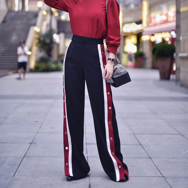

TREND-Setter 2019 Summer Fashion Black Hip Hop Pants For Women Hollow Out Harem Pants Lateral Bottons Casual Trousers