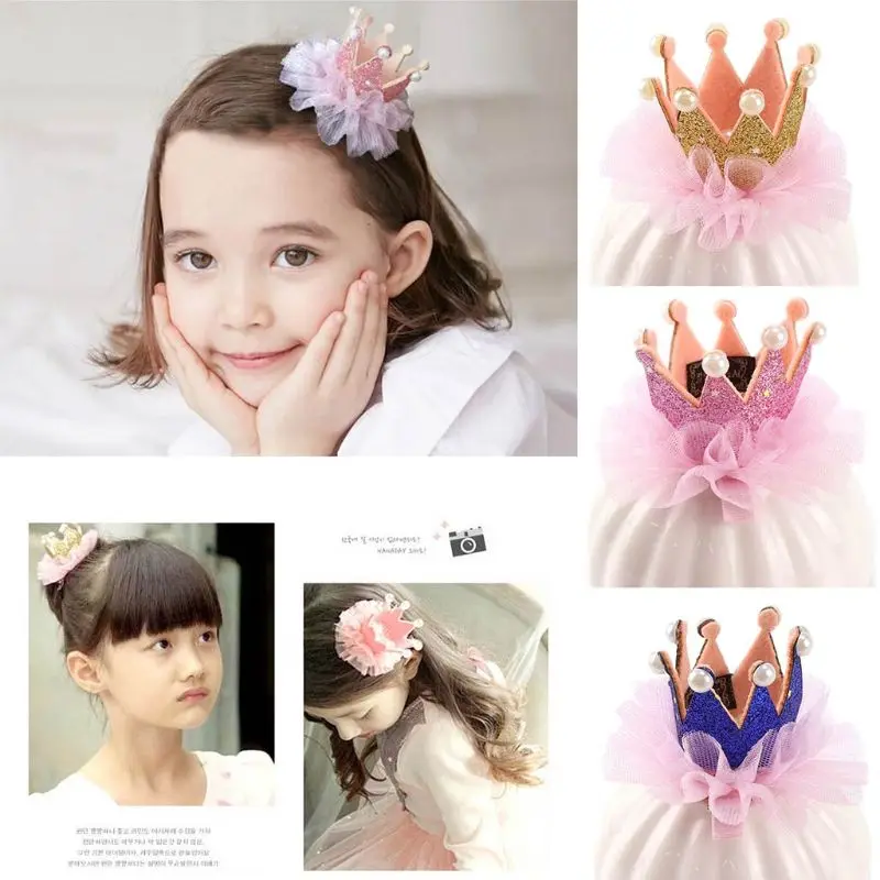 

Baby Hair Accessories Children Kidds Girl Lace Pearl Princess Crown Hairpin Clip Decoration Gift Accessory