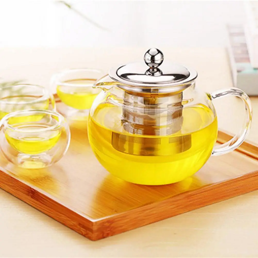 New Heat Resistant Good Clear Glass Teapot With Steel Strainer