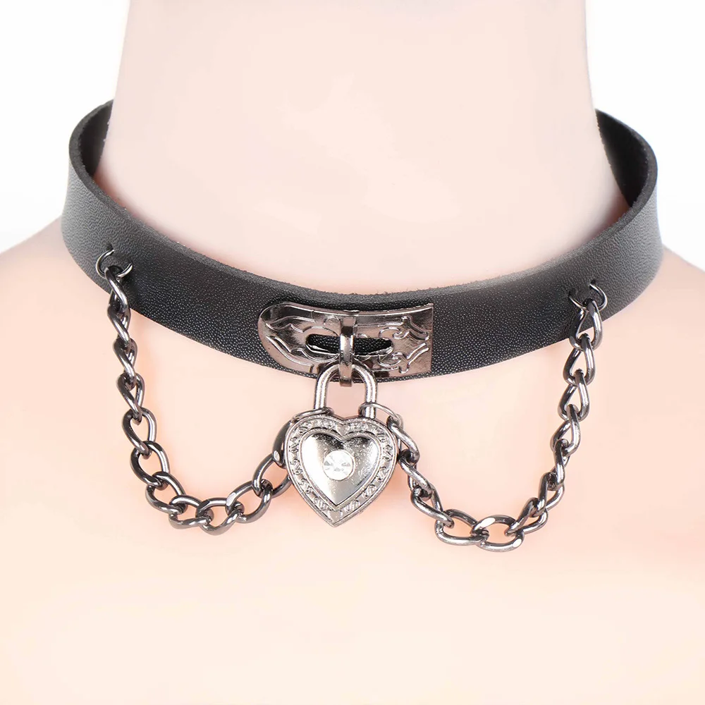 

Heart Dangle Necklace Pendant Charm Chain Punk Goth Leather Gothic Necklace Collar Choker DIY Women Jewelry Gift
