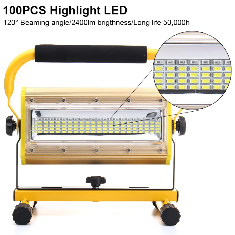 3 цвета Перезаряжаемые 100W Портативный Светодиодный прожектор светильник рабочий светильник 100 Светодиодный точечный светильник Рабочая лампа для кемпинга на открытом воздухе светильник Инж