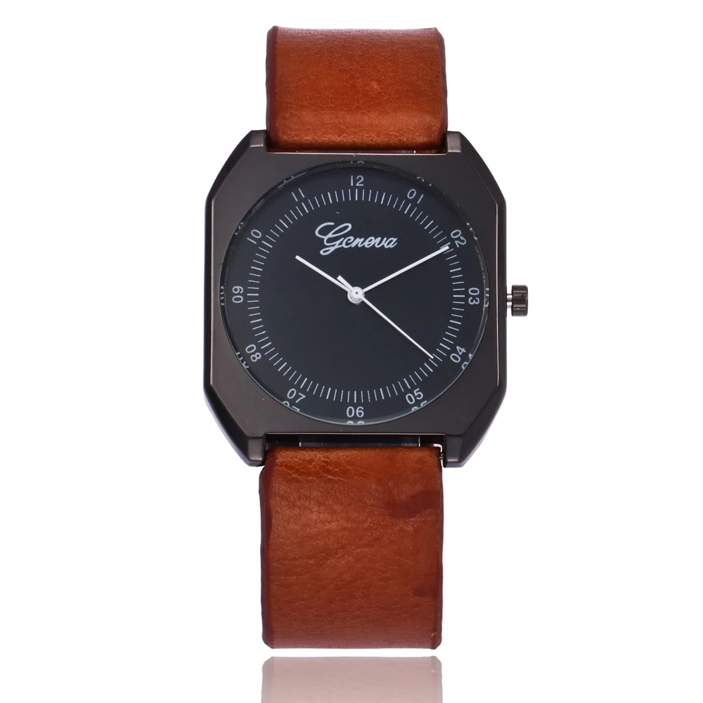 

FUNIQUE 2017 Fashion Geneva Watches Men Leather Strap Quartz Watches Horloges Mannen Man Square Dial Wristwatches Business Hours