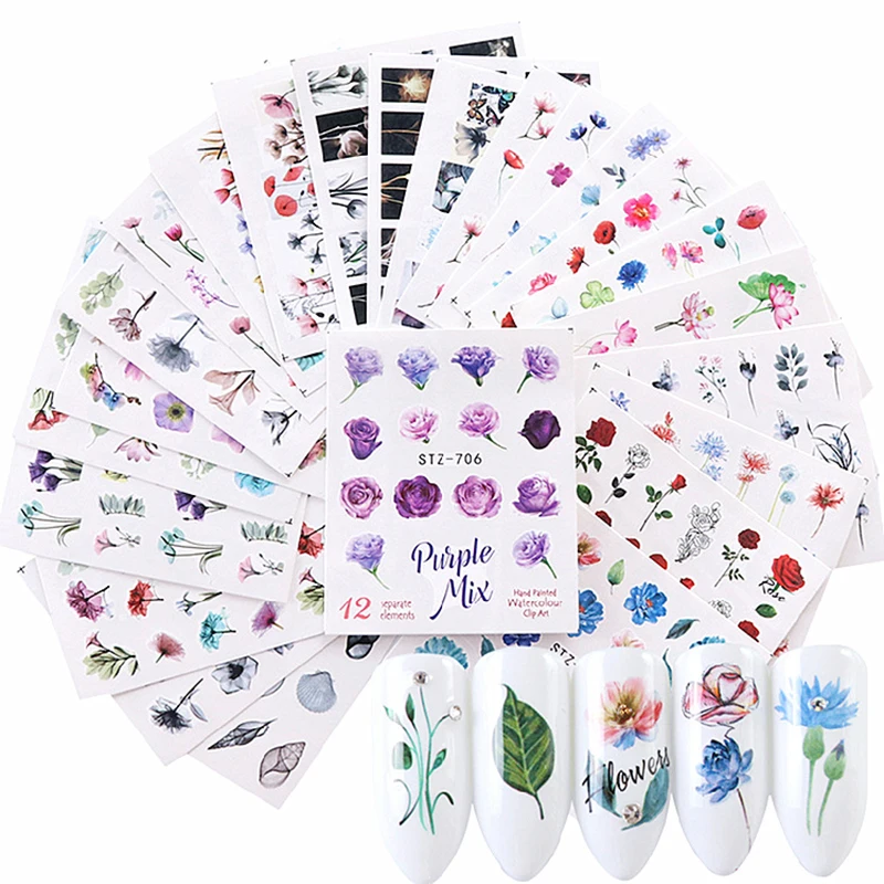 

1 Set Nail Sticker Summer Colorful Designs Water Transfer Decals Sets Flower/Feather Nail Art Decor Beauty Tips by Dropshipping