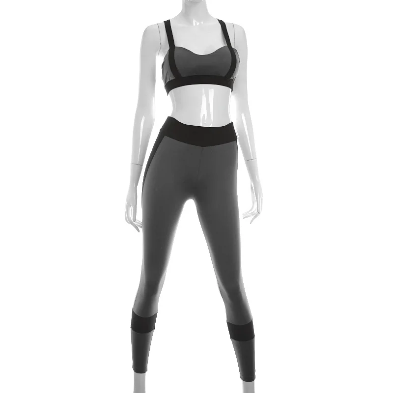 Одежда для спортзала, одежда для тренировок, женский серый комплект для йоги, женский спортивный костюм для фитнеса, женские леггинсы, спортивный бюстгальтер, спортивная одежда, S-L, AA944 - Цвет: Gray