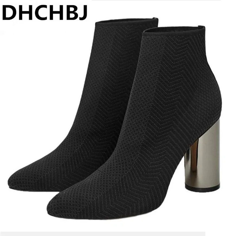 

Stretch Knitting High Heel Sock Boots Women Brand Design black Boots Sexy Pointed Toe Boots for Women 35--40
