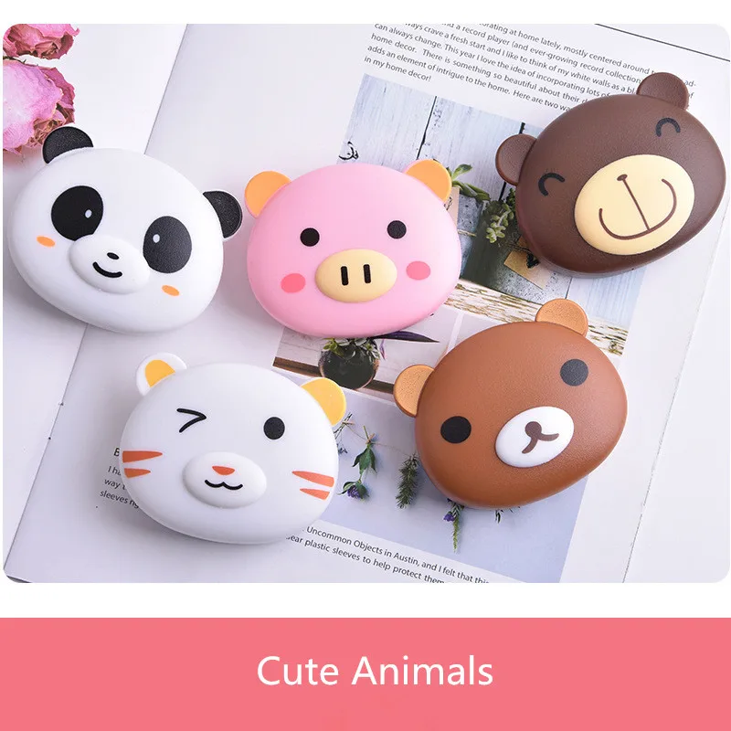 

LIUSVENTINA Cute Cartoon Bear Panda Cat Pig Contact Lens Case Container with Mirror Box for Color Lenses