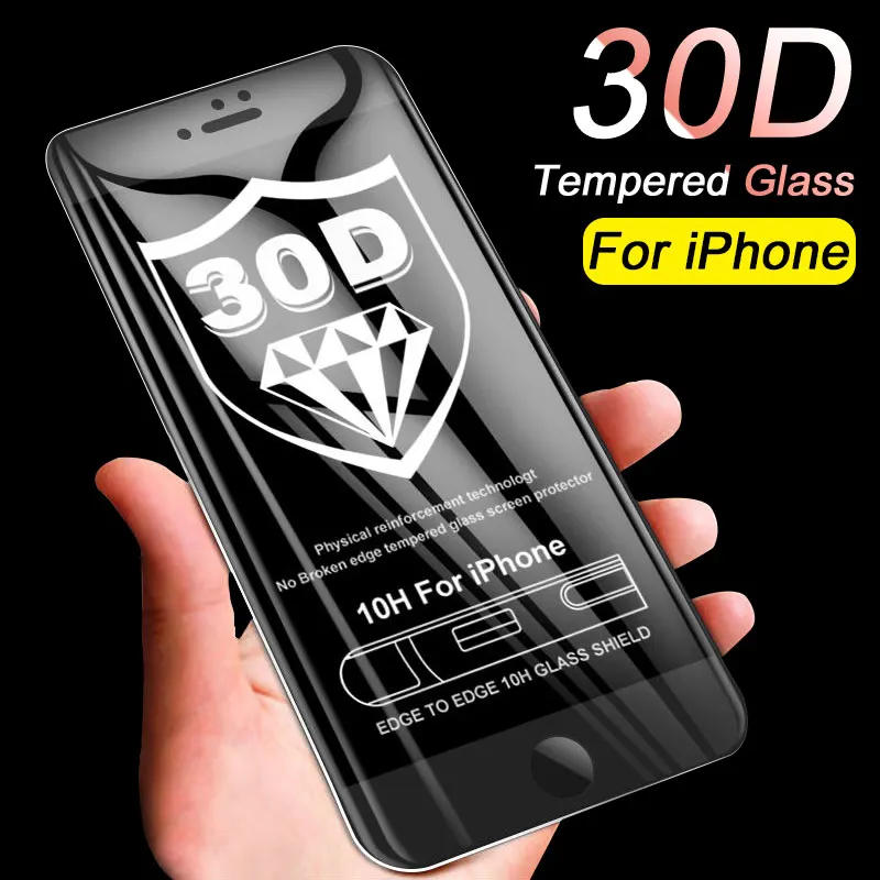 30D защитное стекло с изогнутыми краями для iPhone 6 6S 7 8 Plus закаленное X XS Max XR
