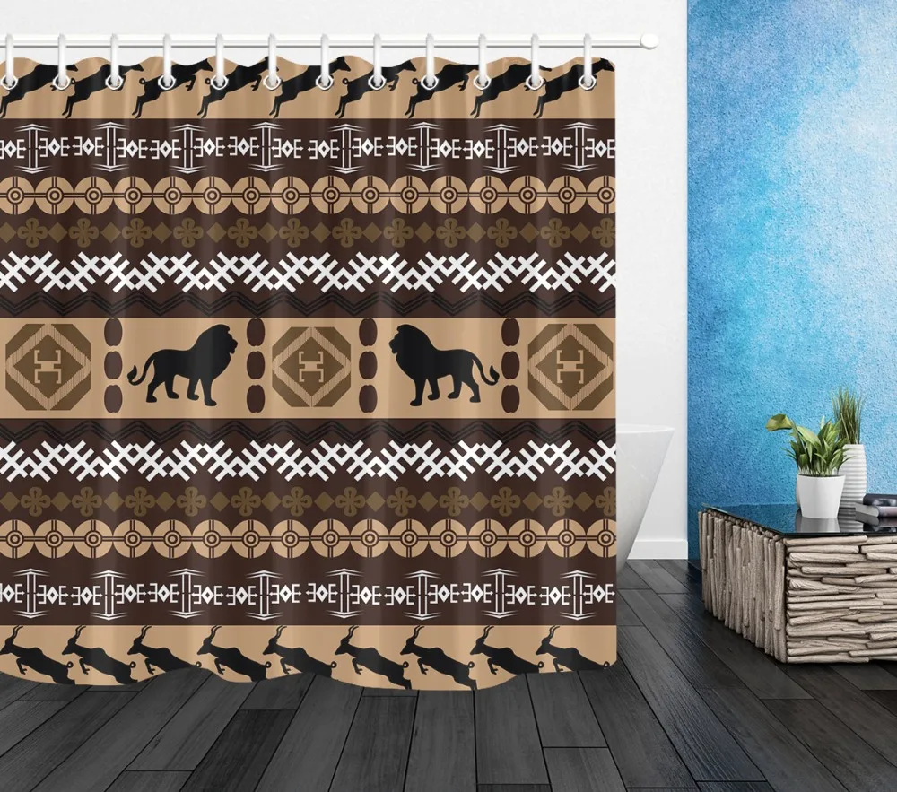 LB Ethnic Pattern of African Motifs And Animals Shower Curtain Bathroom