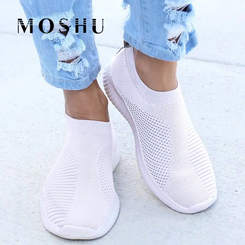 موضة رياضة المرأة المدربين حذاء مسطح محبوك مبركن شبكة الأبيض جورب رياضية تنيس feminino zapatillas رياضة موهير