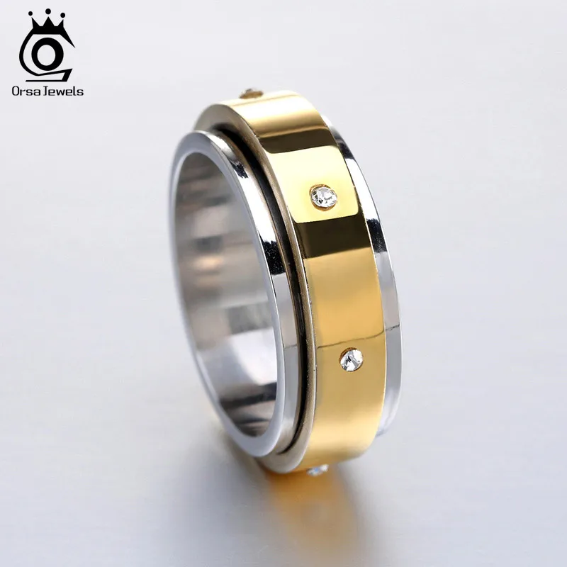 ORSA JEWELS Men's Rings 316L Stainless Steel 6 Piece Cubic Zircon Cool Men Fashion Gold-Color Ring Band Jewelry GTR08