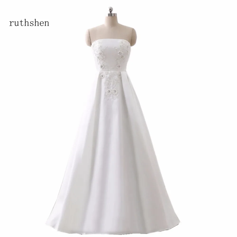 

ruthshen Strapless Aline White Ivory Wedding Dresses 2018 Cheap Appliques Beaded Vestidos De Noiva Wedding Gowns In Stock