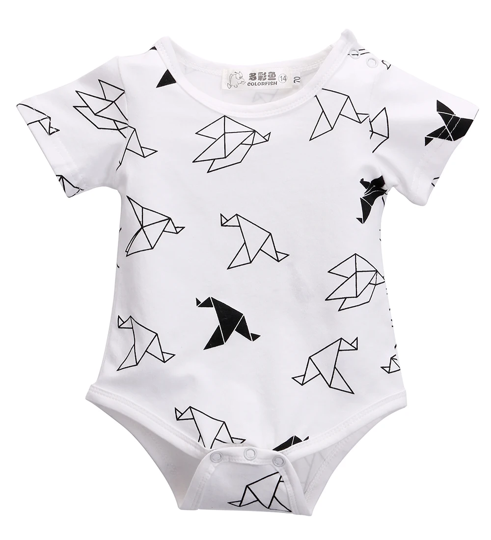 Newborn Babies Organic Crane Bodysuit Baby Girls Boy Geometric Origami birds Printing Jumpsuit 1PCS Baby Clothes