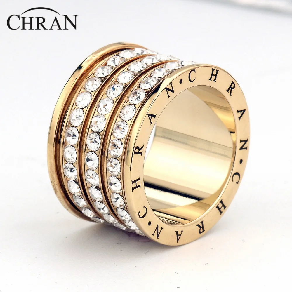 Chran Fashion 3 Pave полный кристалл большие свадебные кольца для женщин романтическое кольцо с кубическим цирконием Bague Femme Золотое женское кольцо