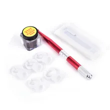 Microblading алюминиевые ручки для татуировки+ 12 штифтов из нержавеющей стали лезвие иглы+ пигментное кольцо ручной комплект татуировки