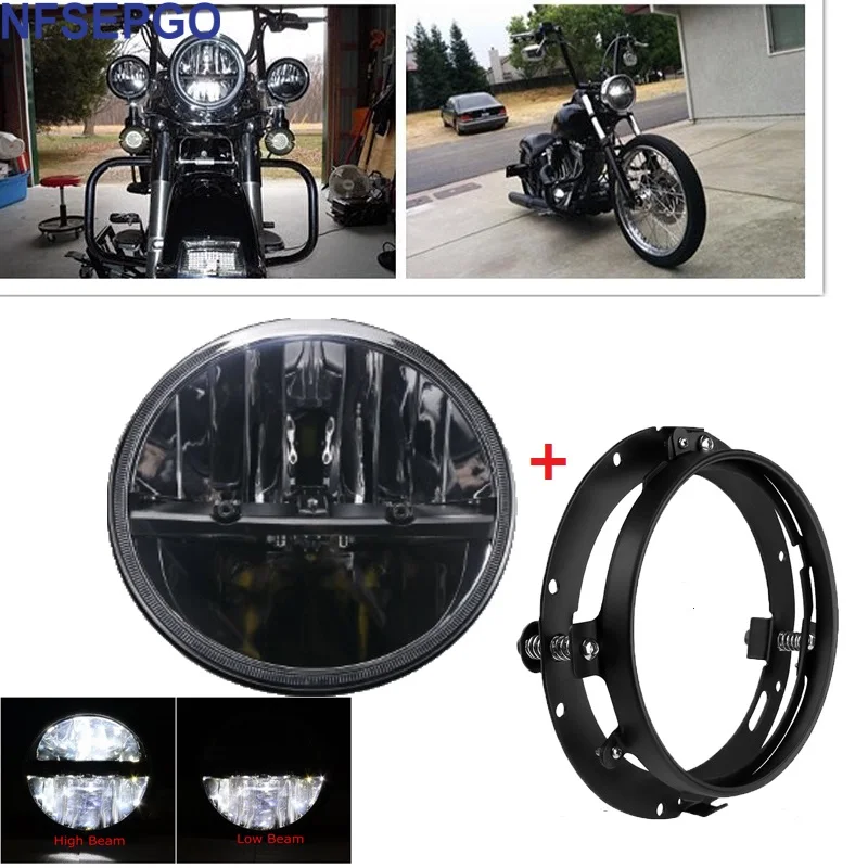 

Headlight 7 inch Motor Projector LED Headlight with 7" Adapter Ring Mounting Bracket for Motorcycle touring jeep Wrangler JK TJ