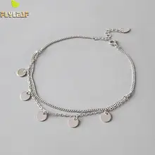 Форзац двойной цепи круглый кусок лодыжки браслет для женщин 925 пробы Серебряный Бохо обувь модные ювелирные изделия