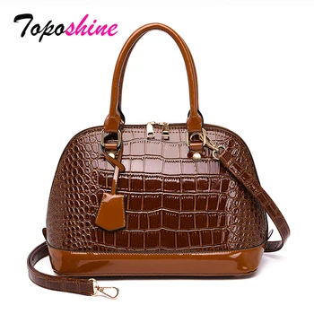 

Toposhine Patent Leather Crocodile Shell Bag Lady Handbag New Fashion Simple Temperament Shoulder Messenger Bag