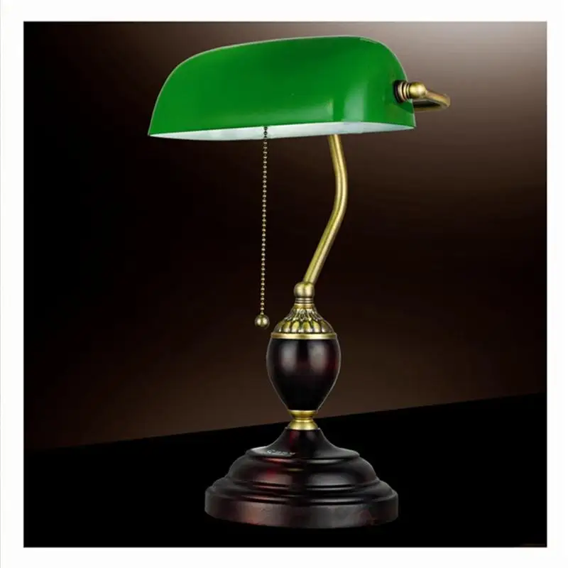 Emerald-Green-Glass-Table-Light-Power-Bank-Desk-Lamp-Office-Red-Wood-Lampe-Vintage-E27-Reading