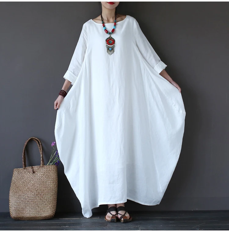 High Quality 2018 New Spring Summer Women 4xl 6xl Dresses Cotton Linen Robe Longue femaleDecoration Big Size Long Sleeve Dress | Женская