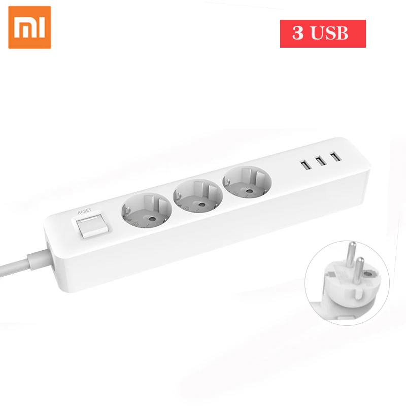 

Original Xiaomi Mijia Power Socket Strip 3 Sockets 3 USB port Big Plug Outlet Extension Patch Board for Home Office Global