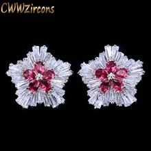 CWWZircons корейский модный бренд ювелирных изделий Розовый Красный кубический цирконий кристалл цветок рождественские серьги Подарки для женщин CZ179