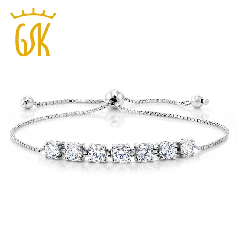 GemStoneKing 925 Серебряный регулируемый браслет для женщин 2 31 Cttw росы круглый белый