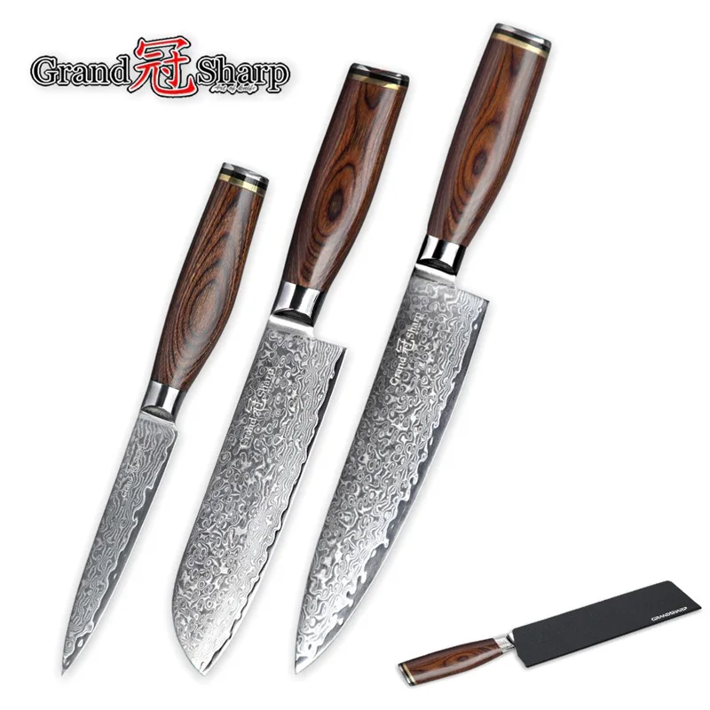 Grandsharp 3 шт набор ножей из дамасской стали 67 слоев японской vg10 шеф повара Santoku