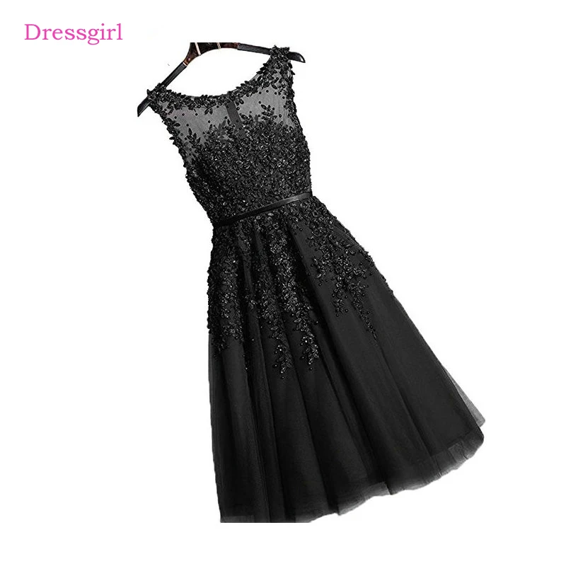 Черные элегантные коктейльные платья а-силуэт Тюль аппликация кружева бисером прозрачные платья для выпускного вечера