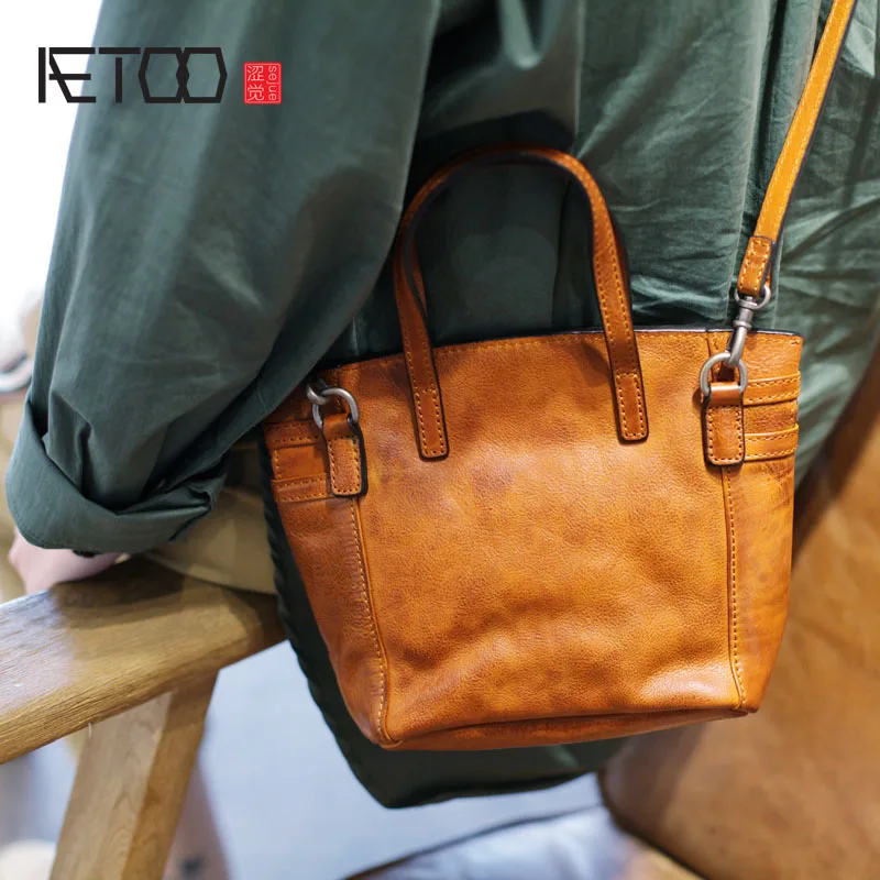 

BJYL New retro art handbags original handmade leather small bag simple wild shoulder messenger bag