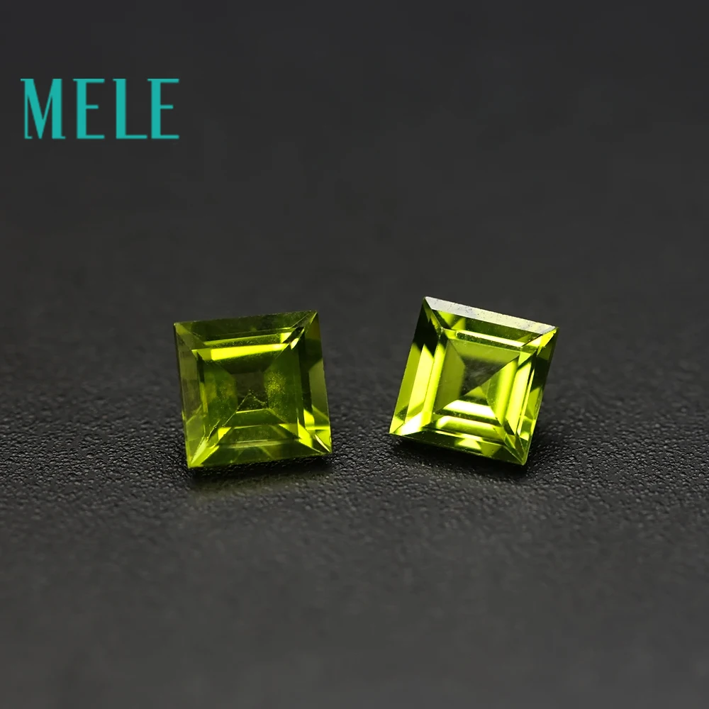 MELE Natural Peridot Stone 6mmX6mm Square Cut Green Loose Gemstone For Jewelry Making Fire Color And Bright