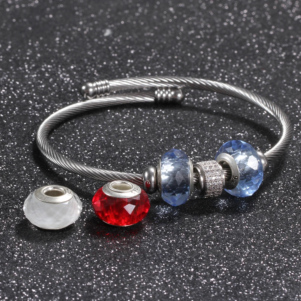 Мода любовь DIY ювелирные браслеты для женщин бусины меняемые из нержавеющей стали серебряный браслет с Бисер Мурано